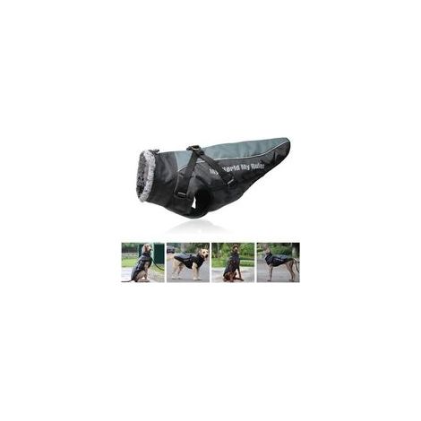 Manteau pour chien réversible réfléchissant en peluche avec harnais détachable et col en fourrure replié sans étouffement, vêtement confortable pour les chiens de moyenne et grande taille 4XL