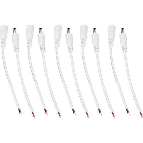 5 paires 5.5x2.1mm mâle femelle DC alimentation baril prise Jack connecteur câble fil (blanc)