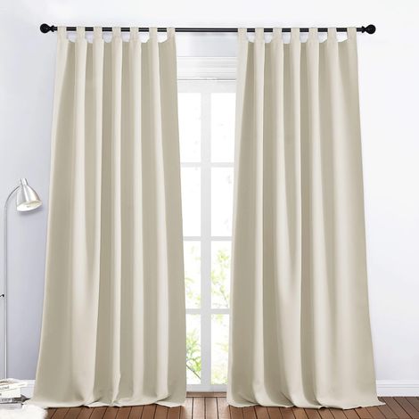 Living Room Curtain – Double Panel Thermal Insulation Tabs Anti Heat Anti Cold, Home Decoration, Heavy Fabric, Ready to Hang, L140 x H245 cm, Light Beige, 2 Panels (1/5)