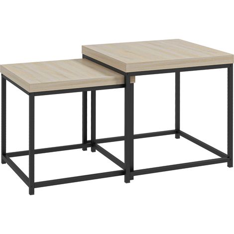 Ensemble de 2 tables gigognes, tables basses carrées, tables de salon avec structure en acier et plateaux en aggloméré (1/5)