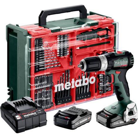 Metabo - Perceuse-visseuse à percussion sans fil 18 V avec accessoires, 2 batteries 2,0 Ah Li-Power, chargeur 613157710 (1/4)