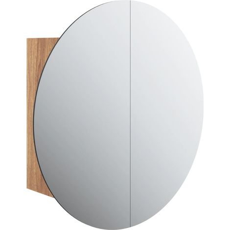 Armoire de salle de bain miroir rond et LED Chêne 47x47x17,5 cm (1/5)