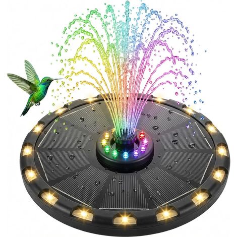 3.5W Solar Fountain, 2026 Upgraded Outdoor Solar Fountain, Solar Pond Water Pump with 8 Colored LEDs and 18 Warm White LEDs, Solar Fountain with 6 Effects for Garden (1/5)