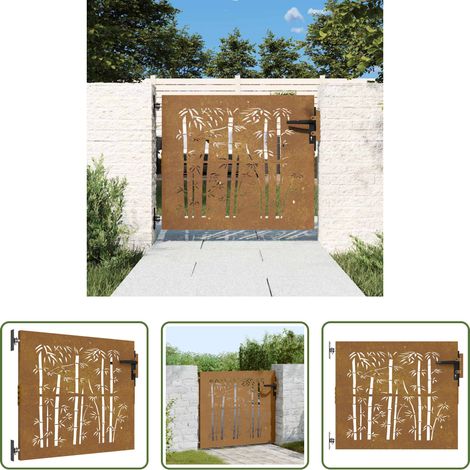 vidaXL Gartentor 85x100 cm - Gartentor 85x100 cm Cortenstahl Bambus-Design (1/5)
