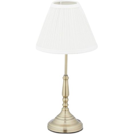 Relaxdays Tischlampe, Stoffschirm, Vintage, E14, Wohn- & Schlafzimmer, Nachttischlampe, Metall, HD 43 x 21 cm, weiß/gold (1/5)