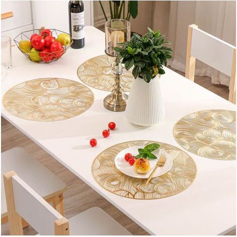 Lot de 6 sets de table ronds dorés, sets de table en PVC doré, sets de table ajourés, sets de table en vinyle pressé, sets de table antidérapants résistants à la chaleur pour mariages, sets de (1/4)