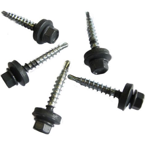 kit de 50 VIS AUTOPERCEUSES (4,9 x 35 mm) + 50 rondelles d'étanchéité pour panneaux tuiles facile - Coloris - Gris anthracite mat, Longueur - 3.5 cm (1/3)
