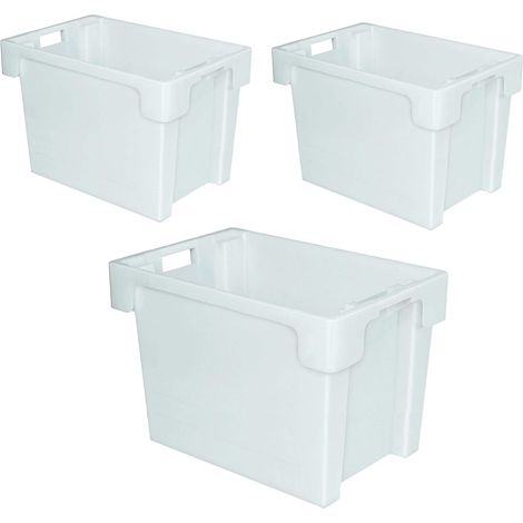 BRB Lot de 3 récipients empilables - Qualité alimentaire - 600 x 400 x 400 mm - 70 l - blancs
