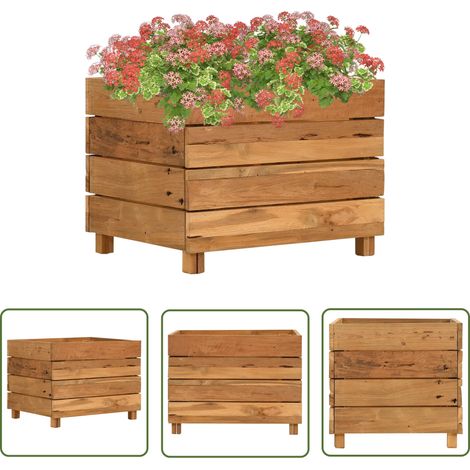 The Living Store Lit surélevé 50x40x38 cm bois de teck recyclé et acier - Jardinière En Bois - Jardinière Surélevée - Pot De Fleurs Extérieur - Décoration Jardin - Jardin Design (1/5)