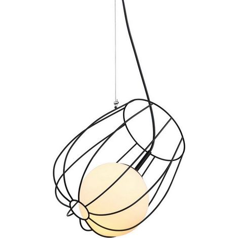 Italux Lemon balm - Pendentif suspendu moderne noir 1 lumière avec abat-jour noir, blanc, E27 (1/2)