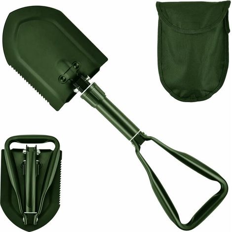 Pelle Pliante 58cm,Pelle Multifonction Extra Stable Haute Résistance en Acier au Carbone avec Sac de Transport (Vert 1pcs) (1/5)