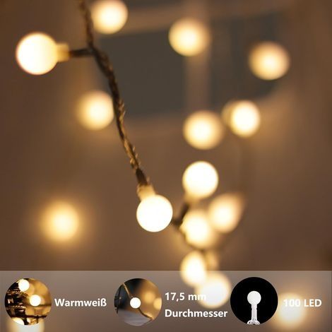 Lichterkette, Kugelform, warmweiß, 100 LEDs (10 m), 5 m Netzkabel, Dekoration, 31-V-Niederspannungstransformator (1/4)