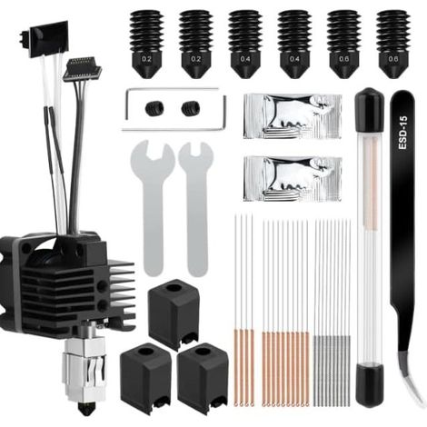 Hotend Kit Complet pour Imprimante 3D P1 Serie, Kit de Bloc Chauffant en Acier Trempé de 0.2/0.4/0.6mm, Chauffant en Cuivre Plaqué Titane, Hotend avec Chaussette en Silicone