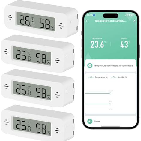 Set di 4 termometri e igrometri Wi-Fi per interni con allarme e cronologia per serre e camerette, compatibili con Smart Life/Tuya Smart/Alexa (1/5)