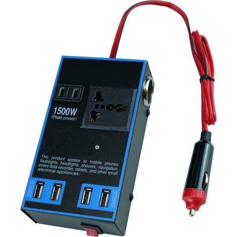 Onduleur de puissance de voiture 12V 24V à 110V 220V 1500W, convertisseur de sortie multifonctionnel pour camion et maison (1/5)