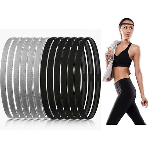 (6 noirs + 6 gris) Lot de bandeaux de fitness en silicone antidérapants, unisexes, légers, respirants, élastiques et confortables. (1/5)