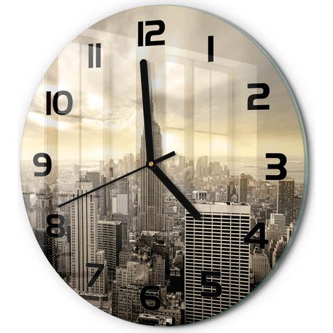 Horloge Murale Ronde en Verre Chiffres Lisibles Silencieuse et Moderne Manhattan, New York fi 30 cm (1/5)