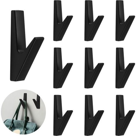 Lot de 10 crochets de porte-manteau noirs mats - Panneaux acoustiques - Crochets muraux pour salle de bain, cuisine, halls et couloirs - Capacité de charge jusqu'à 20 kg (1/5)