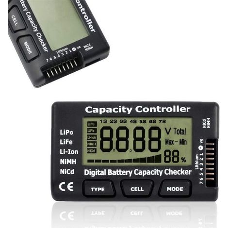 Digital Battery Capacity Tester, Battery Capacity Voltage Control Controller Tester with LCD Display, for LiPo LiFe NiMH Li-ion (1/5)
