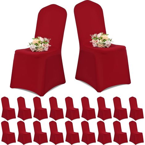Fundas para sillas (20 unidades), extraíbles y lavables, ideales para bodas, fiestas y banquetes (color burdeos). (1/5)