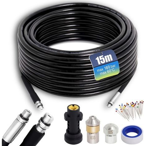Tuyau Déboucheur Canalisation karcher 15M,180Bar 60℃, furet karcher compatible avec Adaptateurs pour Kärhcer K2, K3, K4, K5, K6, K7 Accessoire (1/4)