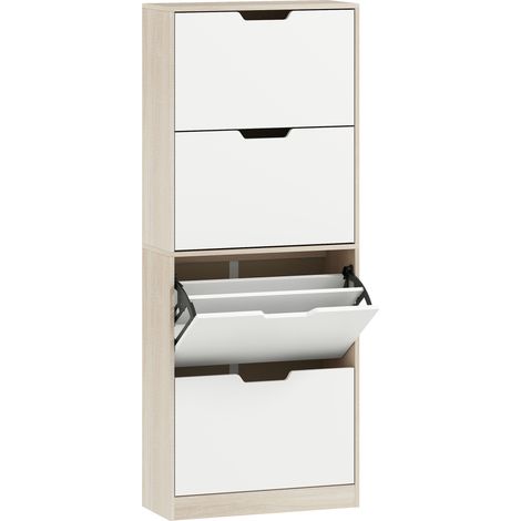 Scarpiera Salvaspazio Slim 62.5x26x156 cm a 4 Cassetti per 20 Paia di Scarpe color Legno e Bianco (1/5)