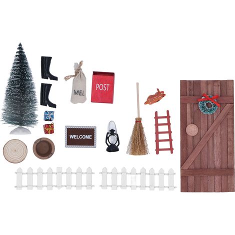 1/12 1/6 Weihnachtliches Feentür-Set, handgefertigtes, exquisites, niedliches, farbenfrohes Miniatur-Holz-Puppenhaustür-Set (1/5)