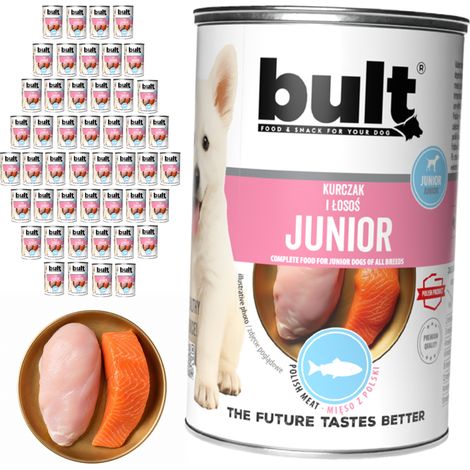 Cibo umido per cani BULT JUNIOR Pollo e Salmone 48x400g Per cuccioli (1/2)