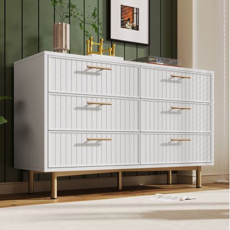 Cassettiera bianca a 6 cassetti, 120 x 40 x 75,5 cm, gambe in metallo DESVIAE (1/5)