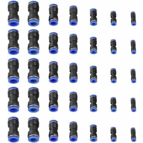 35 raccordi a sgancio rapido per connessioni pneumatiche – Raccordi in plastica blu – Diametro 4/6/8/10/12/14/16 mm – Resistenza all'alta pressione (1/5)