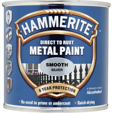 Hammerite 5084894 Direct to Rust Smooth Finish Metal Paint Silver 250ml HMMSFSI250