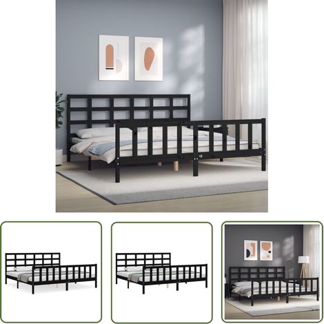 The Living Store Massivholzbett mit Kopfteil Schwarz 200x200 cm - Holzbett - Massivholzbette - Kiefernholzbette - Boxspringbetten - Doppelbett (1/5)