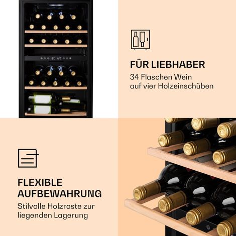 Klarstein Barossa 34 Duo Vinoteca 34 botellas 80 litros 2 zonas Control táctil