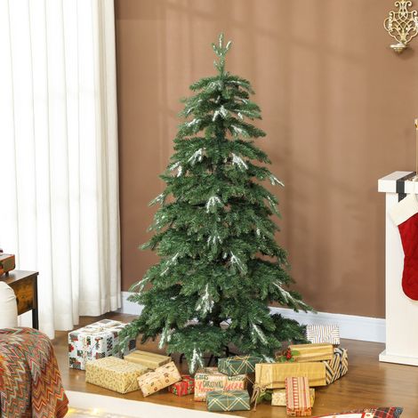 Albero di Natale artificiale da 150 cm con rami realistici ed effetto neve, supporto in acciaio, base pieghevole, montaggio rapido.