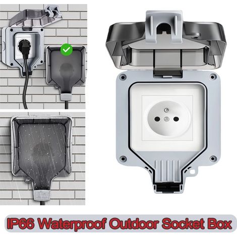 Prise murale extérieure étanche IP66 250 V 15A – Prise électrique simple résistante aux intempéries pour jardin et extérieur (1/5)