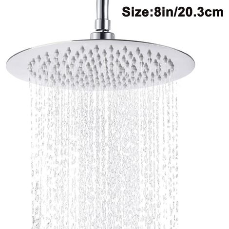 Pommeau de douche encastré rond/carré effet pluie, en acier inoxydable poli miroir, avec buses anticalcaires et effet cascade. (1/4)
