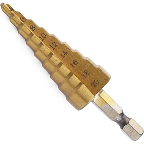 1/4" Tige hexagonale 4-20 mm Revêtement en titane Spirale rainurée Foret pas à pas HSS pour plastique, bois, métal Foret conique multi-trous (1/5)