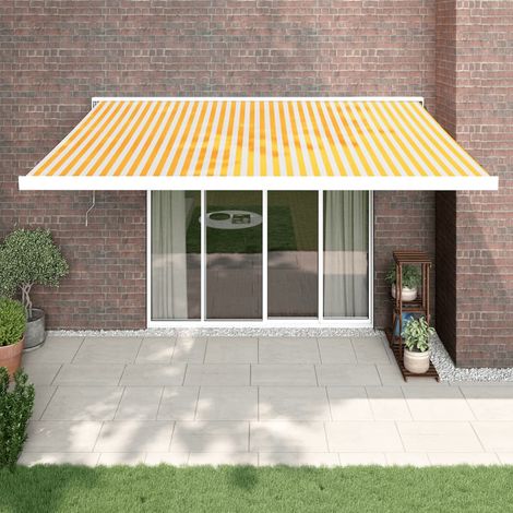 Auvent rétractable,Marquise d'entrée Anti-UV,Auvent facile à assembler jaune et blanc 4x3 m tissu et aluminium -FR16792 (1/5)