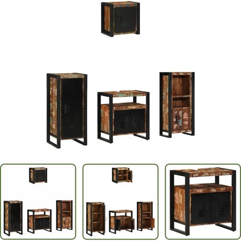 vidaXL Wandmontierte Schränke - Badezimmermöbel-Set mit Regal 4 pcs Massives upgecyceltes Holz (1/5)