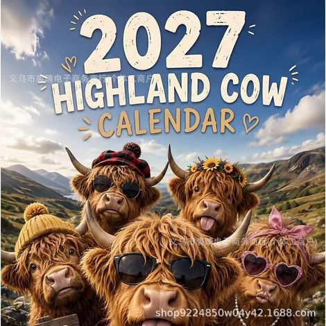 New 2027 Highland Cow Wall Calendar - Highland Cow Calendar B -