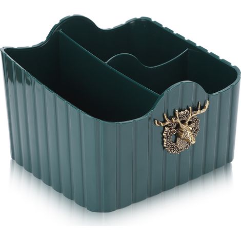 Coffret de Rangement Cosmétique Bureau, Boîte à Maquillage Grand Format, Design Élégant en Forme de Cerf, 3 Compartiments, Organisateur de Table Polyvalent et Pratique (1/5)