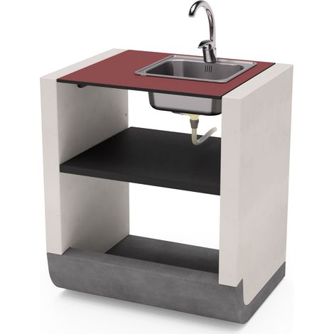 TUOZI - Module sur pied SUD avec évier et robinet pour Barbecue en Béton Préfabriqué (Blanc, rouge - 81 x 60 x 60 cm) - Usage Extérieur
