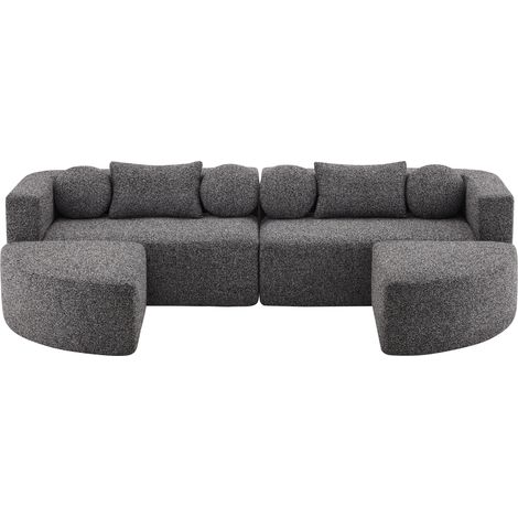 Divano letto modulare in ciniglia nero 292 x 165 x 68 cm senza montaggio (1/5)