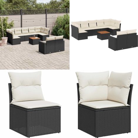 10-tlg. Garten-Sofagarnitur mit Kissen Schwarz Poly Rattan - Gartenmöbel Set - Esszimmergarnitur - Outdoor Möbel - Lounge Set - Balkonmöbel - Home & Living (1/5)