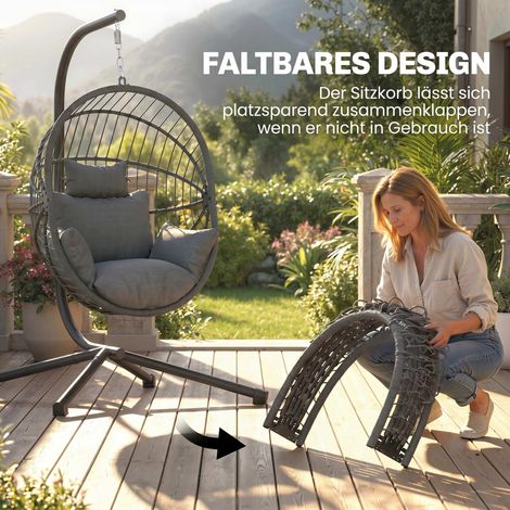 Fauteuil suspendu extérieur œuf avec coussin, 120 x 106 x 188 cm, gris (1/5)