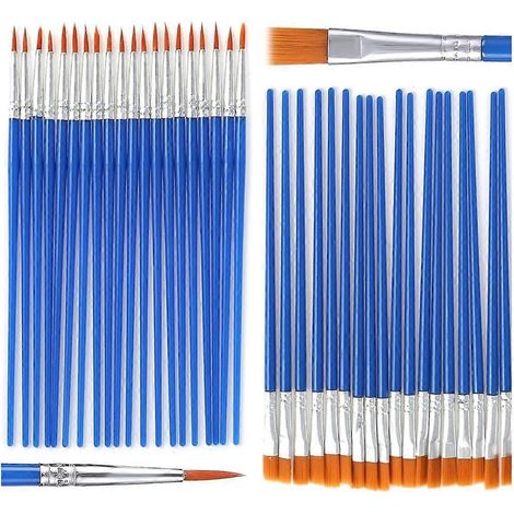Ensemble de 50 petits pinceaux plats à poils souples pour peinture acrylique, idéal pour le maquillage artistique et les loisirs créatifs. (1/4)