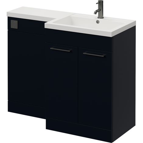 Napoli 460 Deep Blue 1100mm 2 Door Vanity Unit Toilet Suite with Right Hand Square Lucia Basin - 1100mm - Gunmetal Grey 160mm HandleWithout Kingston Toilet Pan
