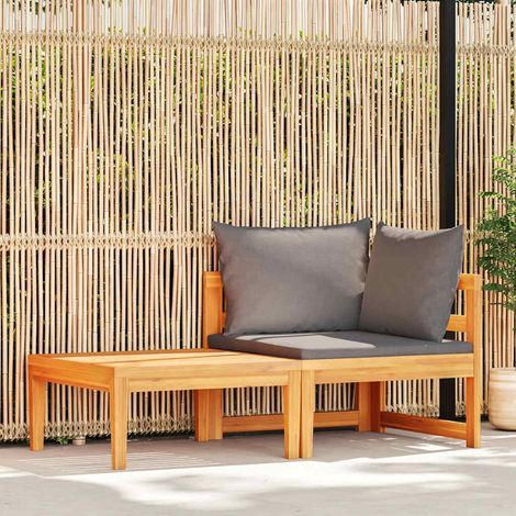 2-tlg. Garten-Lounge-Set mit Dunkelgrauen Kissen Akazienholz