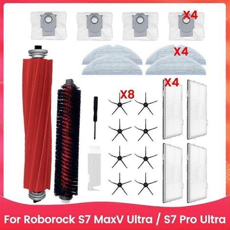 Pour aspirateur Roborock S7 MaxV Ultra / S7 Pro Ultra, brosse latérale principale, filtres HEPA, chiffon de nettoyage à poussière (1/5)