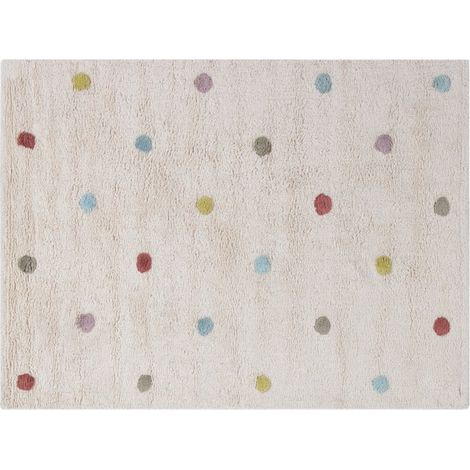Kinderteppich aus beigefarbener Baumwolle mit bunten Punkten 100 x 150 cm DADA